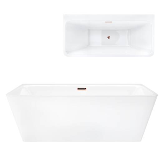 Corsan ISEO 160 x 74 cm freestanding wall-mounted bathtub with wide rim Click-clack stopper Copper / Pink Gold