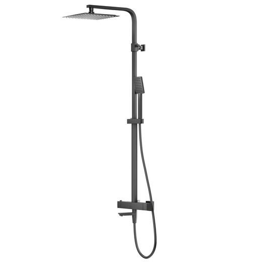 Natryskowa czarna kolumna prysznicowa Corsan Ango CMN02TBLW kwadratowa deszczownica z baterią termostatyczną i obrotową wylewką wannową
